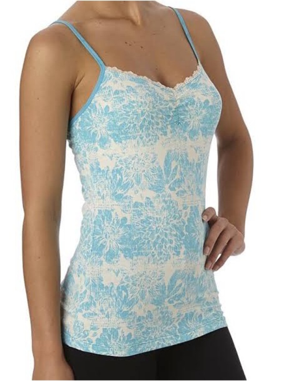 Pact Light Blue and White Floral Lace-Trim Camisole